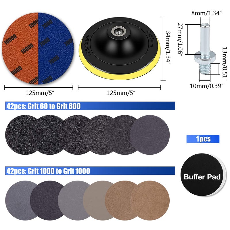 Depvko Water Grit Sandpaper 60/80/100/150/320/600/1000/1200/2500/4000/7000/10000 and 5-inch Backing Pad Set  Wet Dry Electric Hook &Loop Sanding Disc with Pad  Grinding Abrasive Paper - Image 2